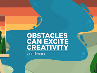 A banner graphic depicting a woman painting a sunset over the desert.