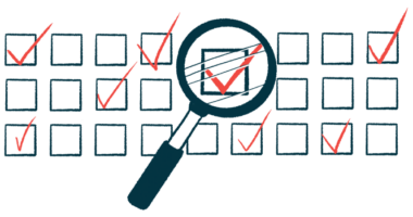 A magnifying glass highlights one checked box among many in this survey illustration.