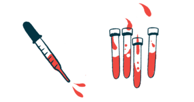 Illustration of syringe and vials with blood.