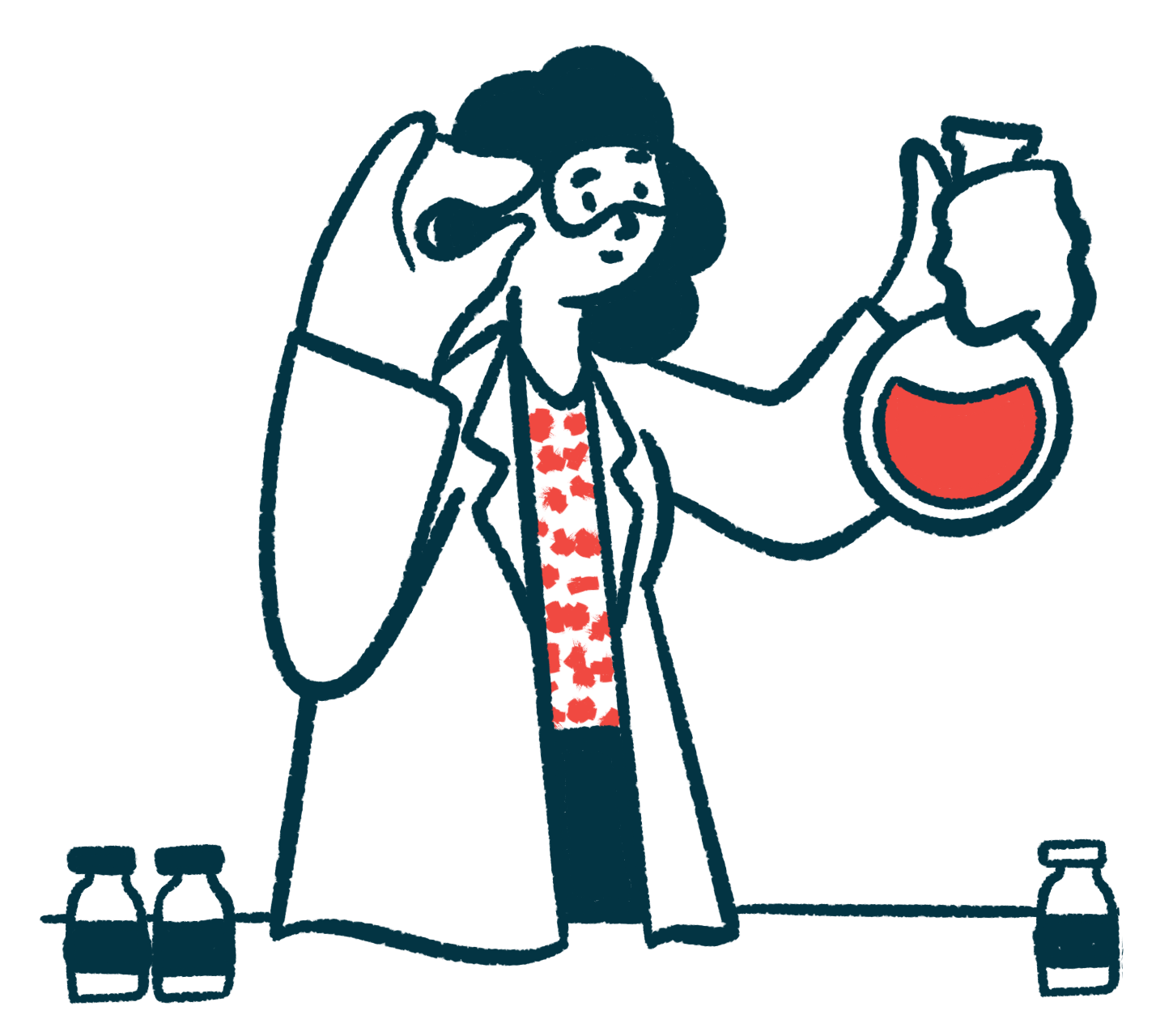 Illustration of scientist holding beaker of fluid