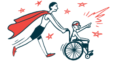 rare disease clinical trial participants | Myasthenia Gravis News | Illustration of woman in cape pushing child in wheelchair