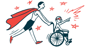 rare disease clinical trial participants | Myasthenia Gravis News | Illustration of woman in cape pushing child in wheelchair