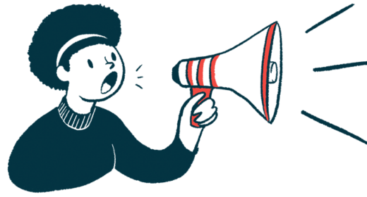 A woman shouts into a megaphone.