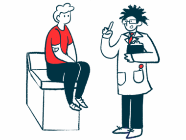 A doctor talks to a patient sitting on an examination table.