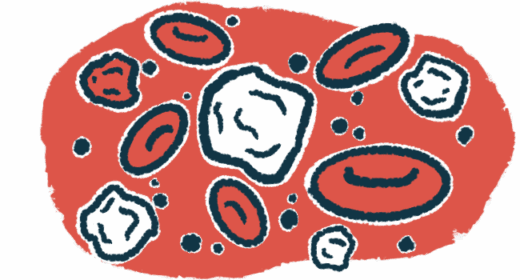 An illustration shows a group of red and white blood cells.
