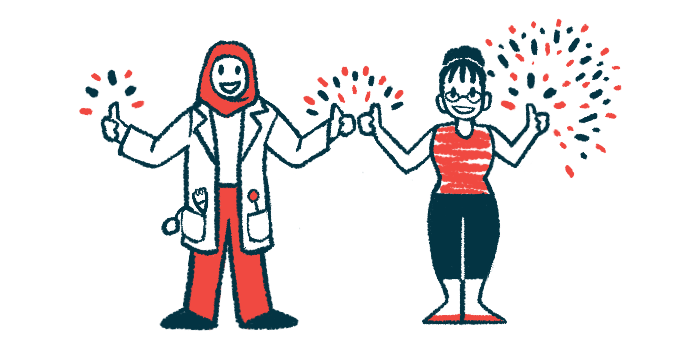 An illustration of two women, smiling broadly and giving thumbs up signs.