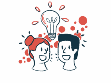 An illustration showing two heads, of a man and woman, sharing smiles and thoughts.