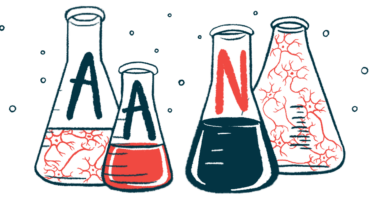 In this illustration for the American Academy of Neurology's annual meeting, three of four beakers bear the letters A, A, and N.