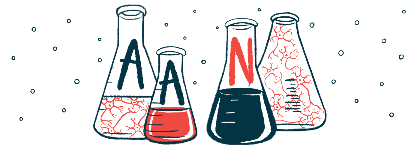 In this illustration for the American Academy of Neurology's annual meeting, three of four beakers bear the letters A, A, and N.