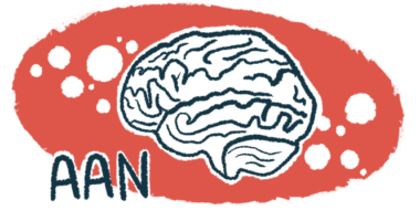 An illustration shows a human brain, gray in color, on a red background, with the letters 