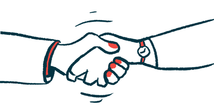 A close up on two hands clasped in a handshake.