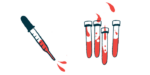 A dropper hovers next to four vials of blood.