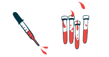 A dropper hovers next to four vials of blood.