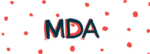 The abbreviation MDA, for Muscular Dystrophy Association, is shown against a backdrop of red spots.