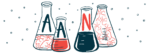 Illustration of the letters A, A, and N on separate flasks.