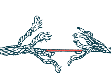 A risk illustration shows a frayed rope still connected by a single thread.