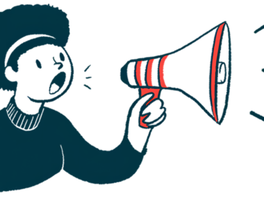 A person speaks using a megaphone.