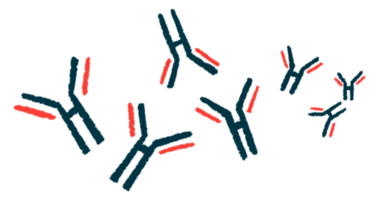 An illustration shows a cluster of antibodies.