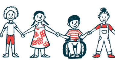 Illustration of four children holding hands.