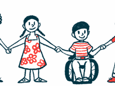 Illustration of four children holding hands.