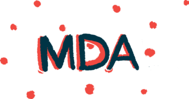 The letters MDA are shown in black, with red shadows, against a backdrop of red polka dots on a white background.