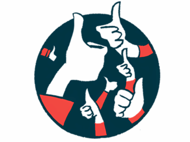 Multiple hands are seen giving the thumbs-up sign from inside a black circle.