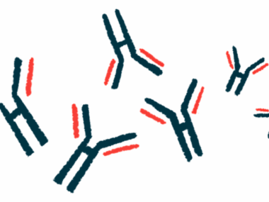 An illustration provides a close-up view of a small group of antibodies.