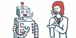 A doctor and a robot engage in conversation.