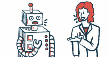 A doctor and a robot engage in conversation.