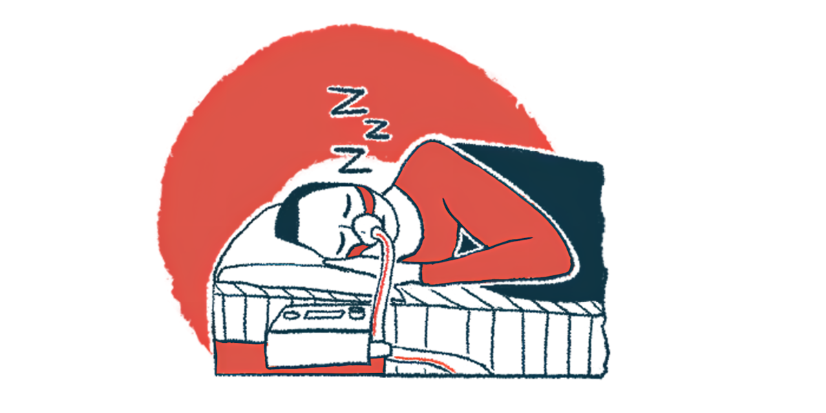 A person sleeps while hooked up to a CPAP machine.