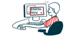 A person sits at a computer holding a mouse while the words 