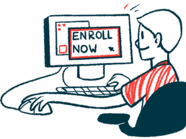 A person sits at a computer holding a mouse while the words 