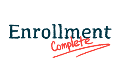 An illustration shows the word Enrollment with Complete written under it in red and underlined.
