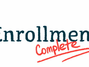 An illustration shows the word Enrollment with Complete written under it in red and underlined.