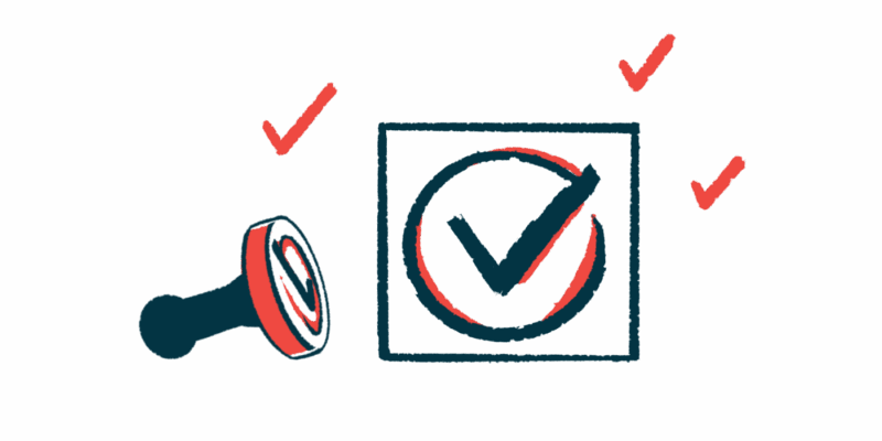 A stamp of a check mark inside a circle within a square is shown next to a rubber stamp and three small check marks.