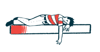 In this illustration of depression, an upset-looking person lies on a bed.