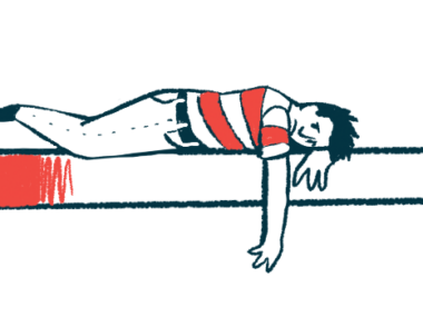 In this illustration of depression, an upset-looking person lies on a bed.