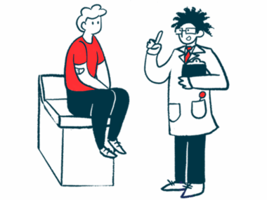 A doctor talks to a patient sitting on an examination table.
