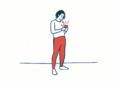 An illustration of a man looking at his smartphone.
