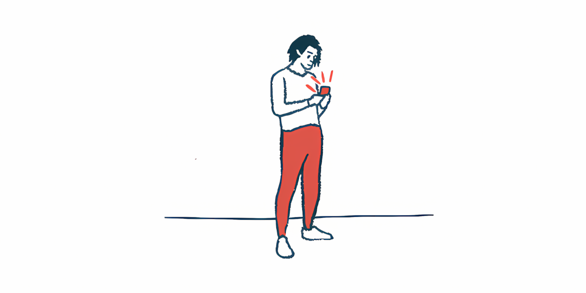 An illustration of a man looking at his smartphone.