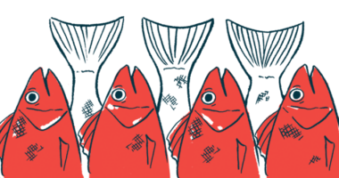 Illustration of four fish heads and tails.
