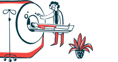 Illustration of a doctor examining a patient lying on a medical scanner.