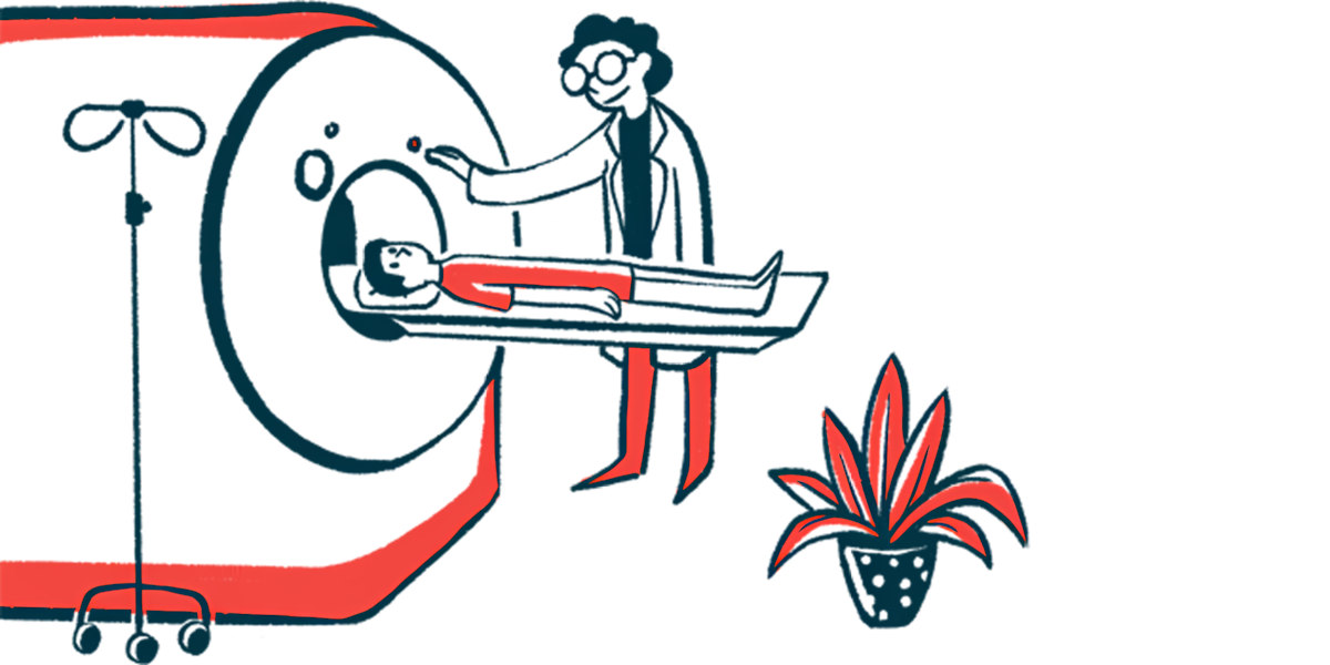 Illustration of a doctor examining a patient lying on a medical scanner.