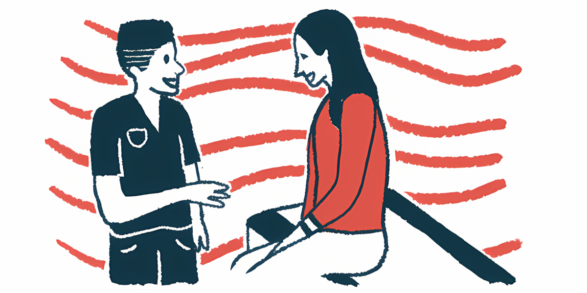 An illustration of a healthcare professional speaking with a female patient.
